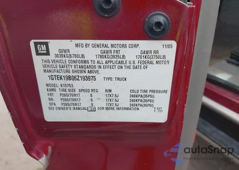 2006 GMC Sierra 1500 Slt из США, поврежденный, VIN 1GTEK19B06Z193975